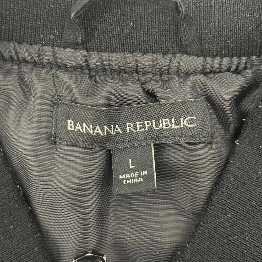 Banana Republic Bomber Jacket Mens Large Black Zip Up Ribbed Trim Lightweight